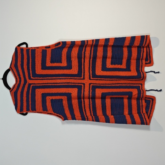 FRNCH NWT Cybille Sleeveless Crochet Jacket Vibrant Orange and Blue Knit Medium - Picture 11 of 16